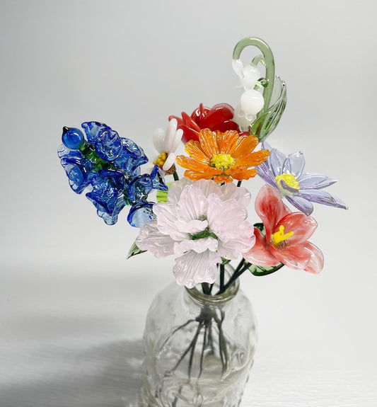 Glass Birth Month Flower, 7.5 inches Birth Flower Gift Birthday flower Floral Handmade Glass Flowers, Women Birthday Commemorative Gifts